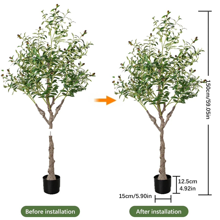 Sztuczna oliwka z owocami - widok gałązek i liści