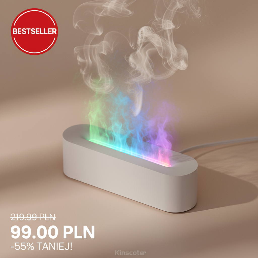 Dyfuzor Kinscoter z efektem płomienia i LED RGB - bestseller z promocją