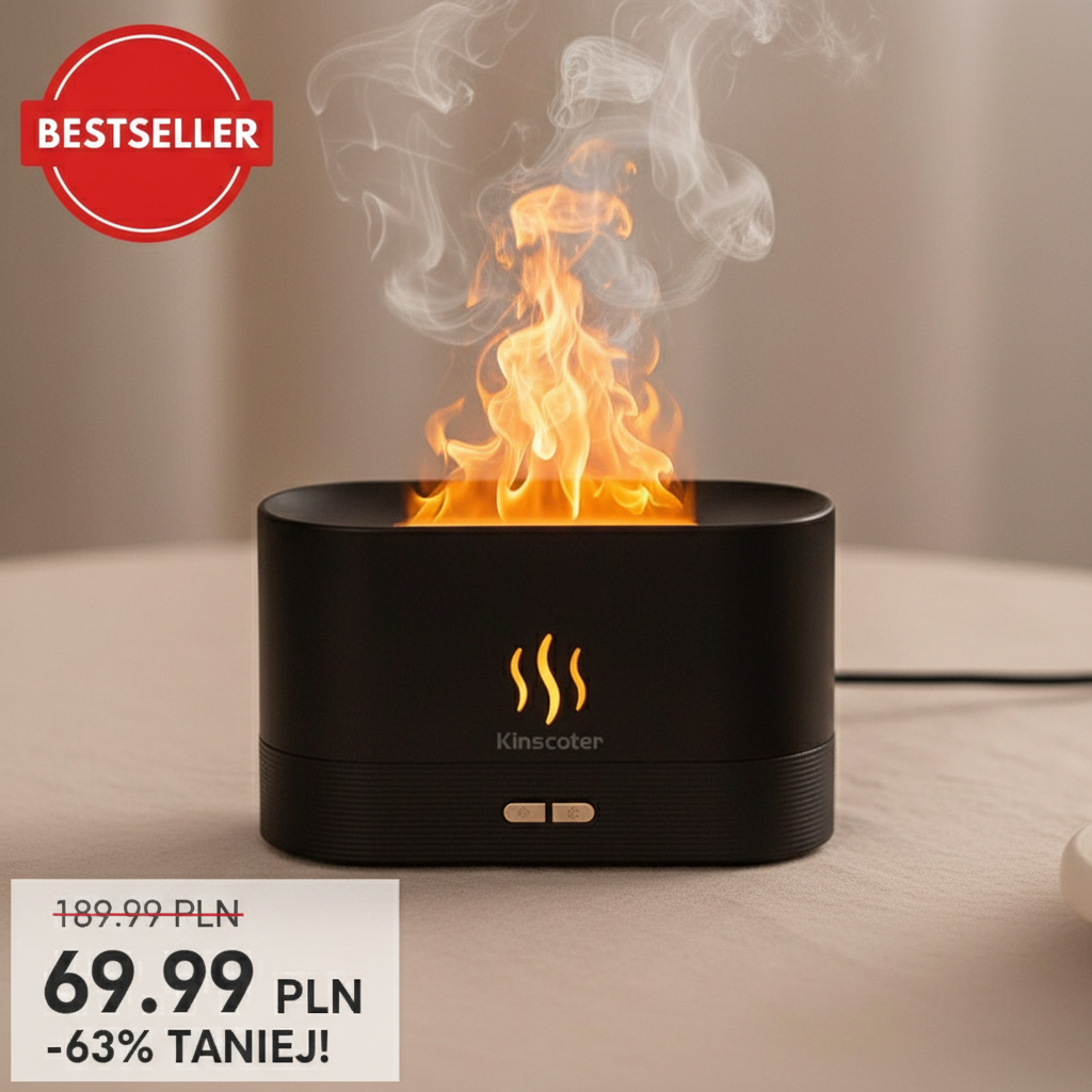 Nawilżacz Kinscoter 180ml z efektem płomienia LED - bestseller z promocją
